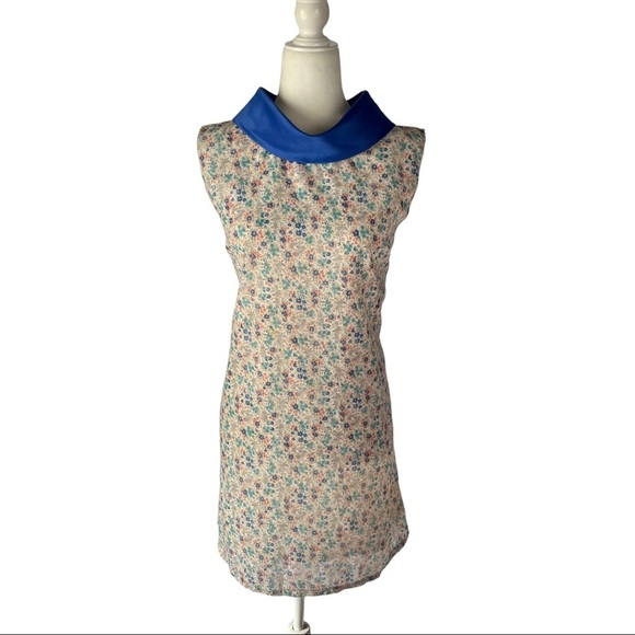 CELINE Vintage Ditsy Floral Exaggerated Collar Shift Dress - Picture 1 of 13